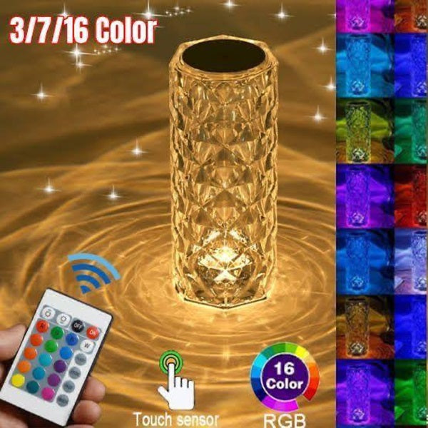 16 Colors Crystal Diamond Rose Table Lamp Bedside Acrylic Usb Rechargeable Table Lamp