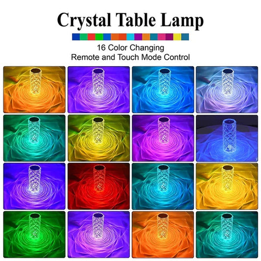 16 Colors Crystal Diamond Rose Table Lamp Bedside Acrylic Usb Rechargeable Table Lamp