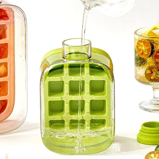 2 in 1 Touch-Free Ice Cube Tray Bottle with Straw & Lid