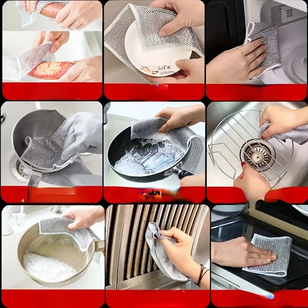 Heavy-Duty Durable Wire Dish Washing Cleaning Cloth- Pack of 10