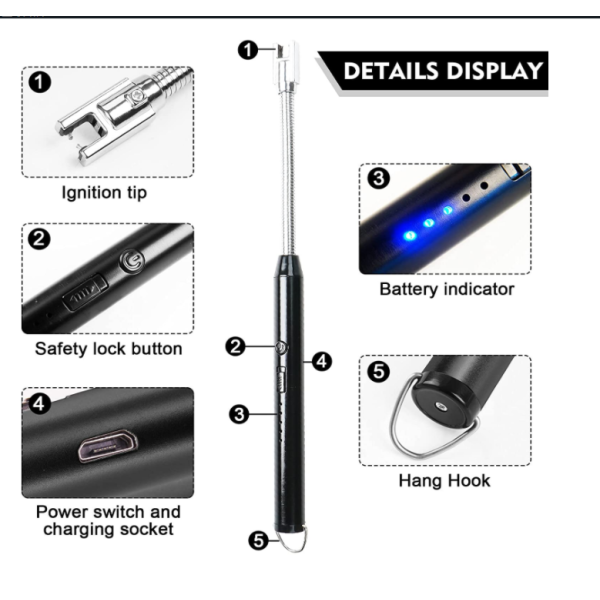 USB Rechargeable Flameless Arc Candle Lighter (Random Colors)