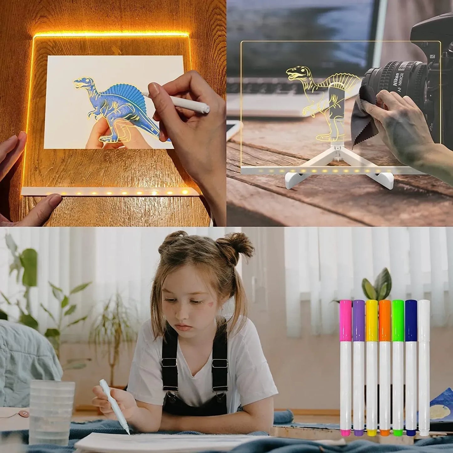 LED Light-Up Writing Board With 7 Marker For Kids – 15×15 cm