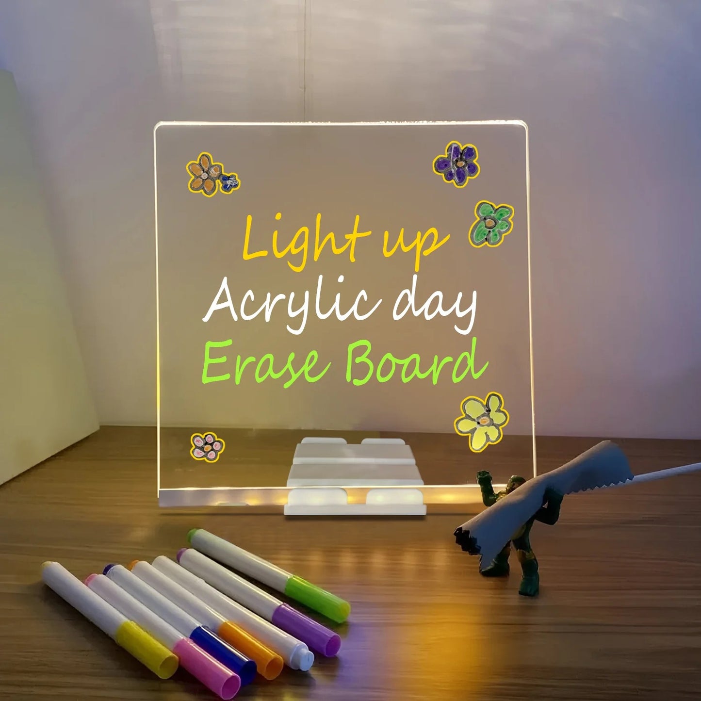 LED Light-Up Writing Board With 7 Marker For Kids – 15×15 cm