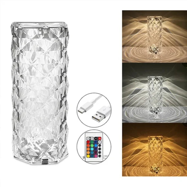 16 Colors Crystal Diamond Rose Table Lamp Bedside Acrylic Usb Rechargeable Table Lamp