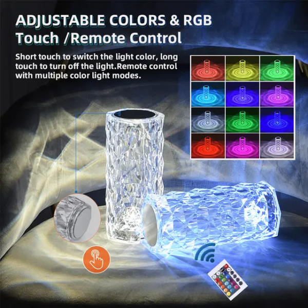 16 Colors Crystal Diamond Rose Table Lamp Bedside Acrylic Usb Rechargeable Table Lamp