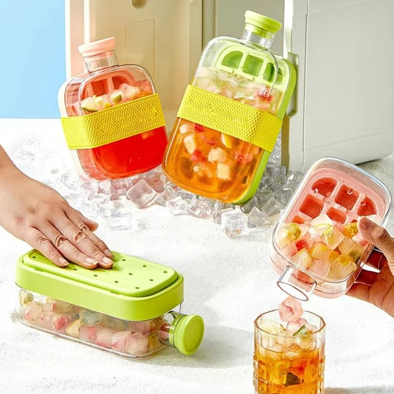 2 in 1 Touch-Free Ice Cube Tray Bottle with Straw & Lid