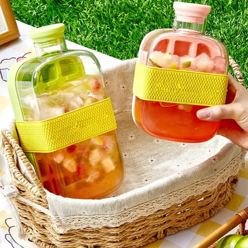 2 in 1 Touch-Free Ice Cube Tray Bottle with Straw & Lid