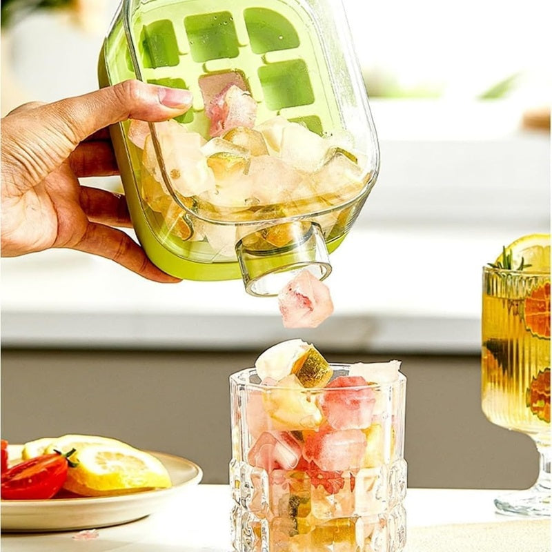 2 in 1 Touch-Free Ice Cube Tray Bottle with Straw & Lid