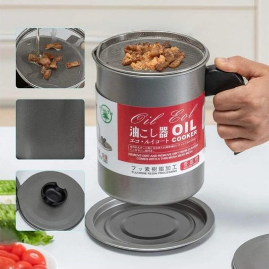 Premium Stainless Steel Oil Storage and Filtration with Lid 1.4L