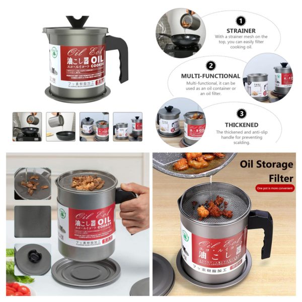 Premium Stainless Steel Oil Storage and Filtration with Lid 1.4L