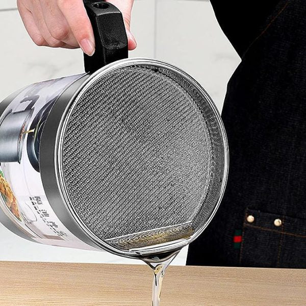 Premium Stainless Steel Oil Storage and Filtration with Lid 1.4L