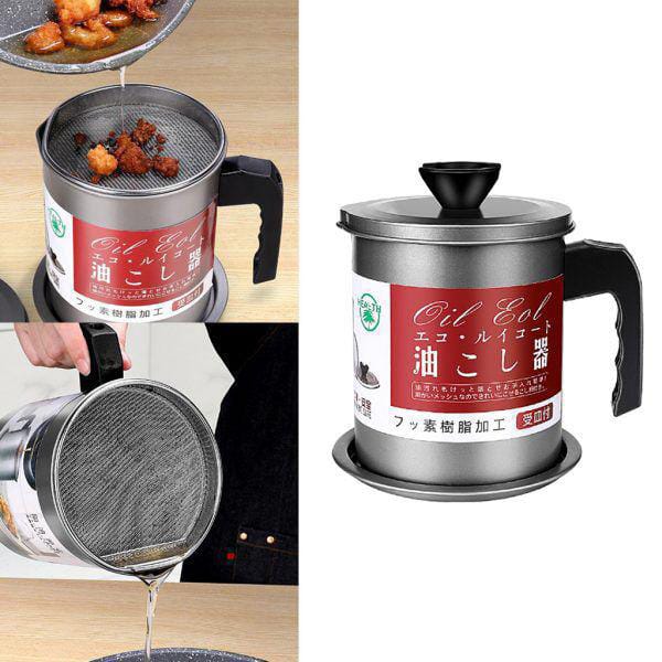 Premium Stainless Steel Oil Storage and Filtration with Lid 1.4L