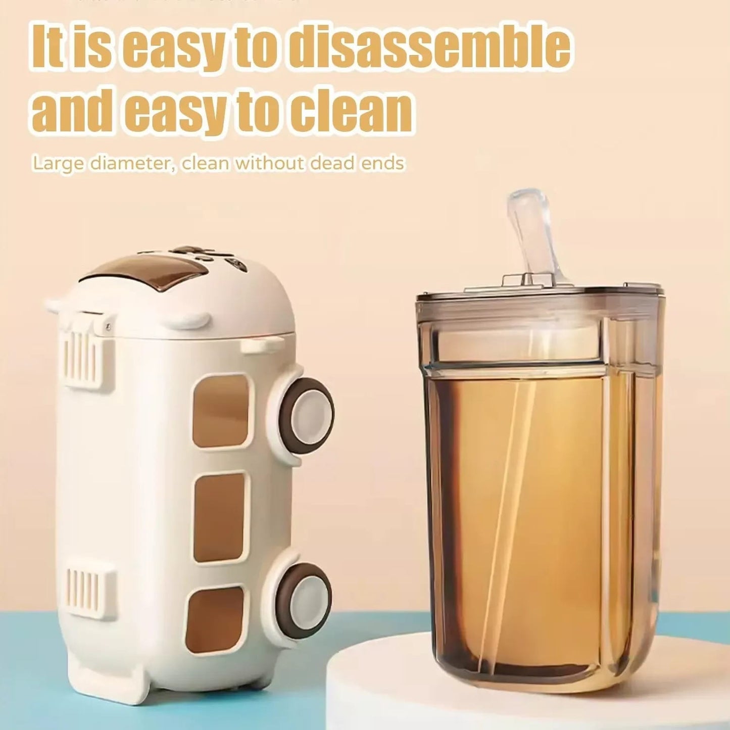 School Bus Design Kids Water Bottle With Strap 600ml (Random Color)